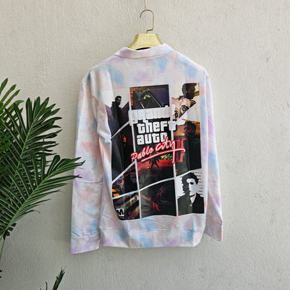 Men's korean Collar tie and die printed premium old money Zipper Full sleeve tshirts@249 (Fabric Reference – Please Read Description)