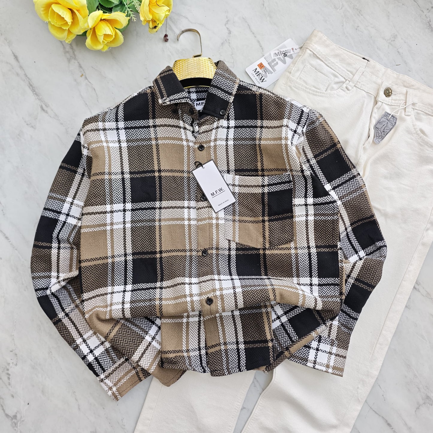 2 in 1 combo MFW Old money korean weaving shirts + plain momfit jeans pant combo buy @600 rs only