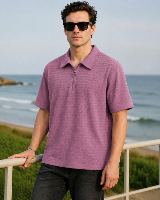 Men's korean Collar  old money Zipper Half sleeve Tshirt 1 pc @199 and 3 pcs @ 499( AI Model Wearing Pose Only – Check Description for other details)