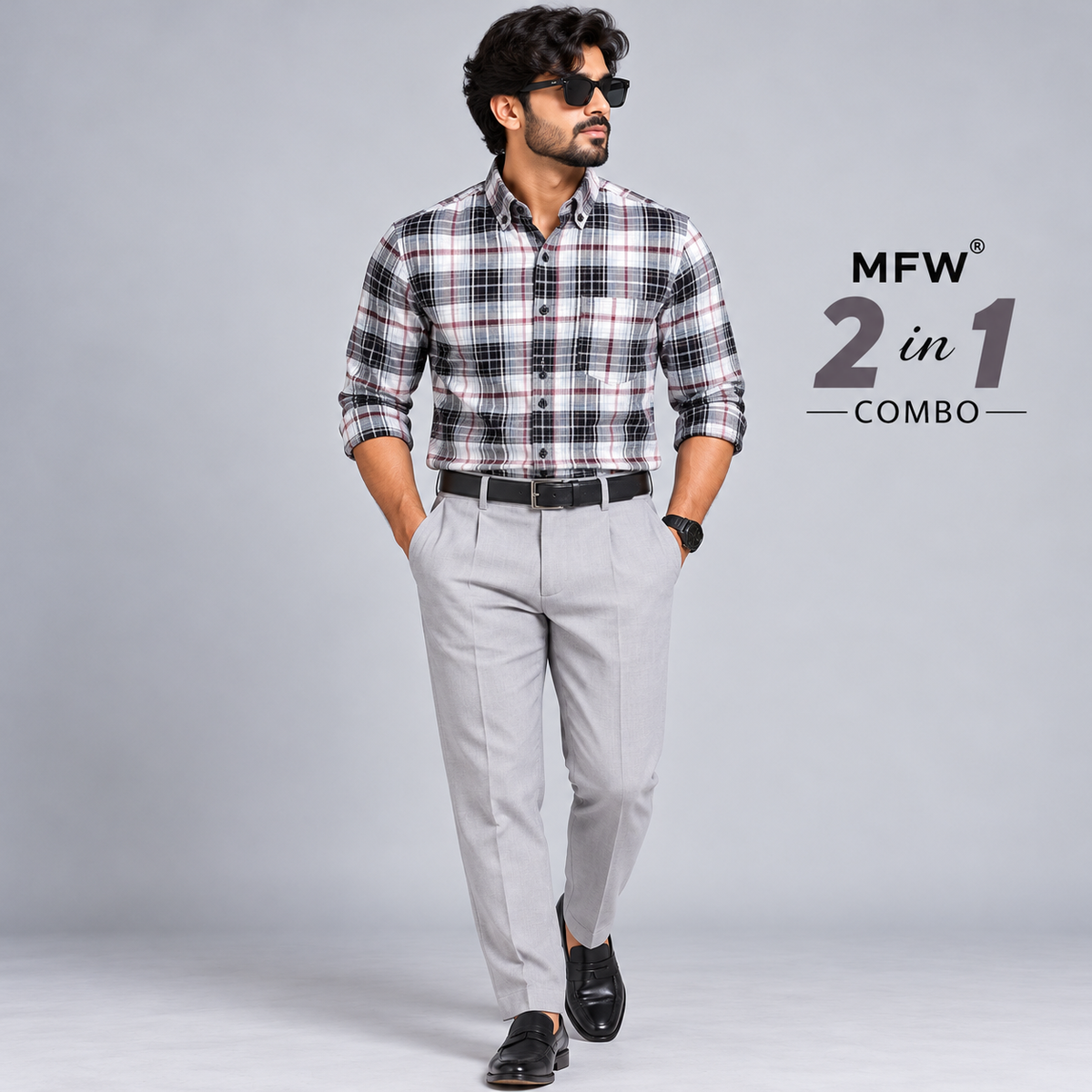 2 in 1 Combo oxford checked shirts + Lenin polo fit pant buy @600rs only