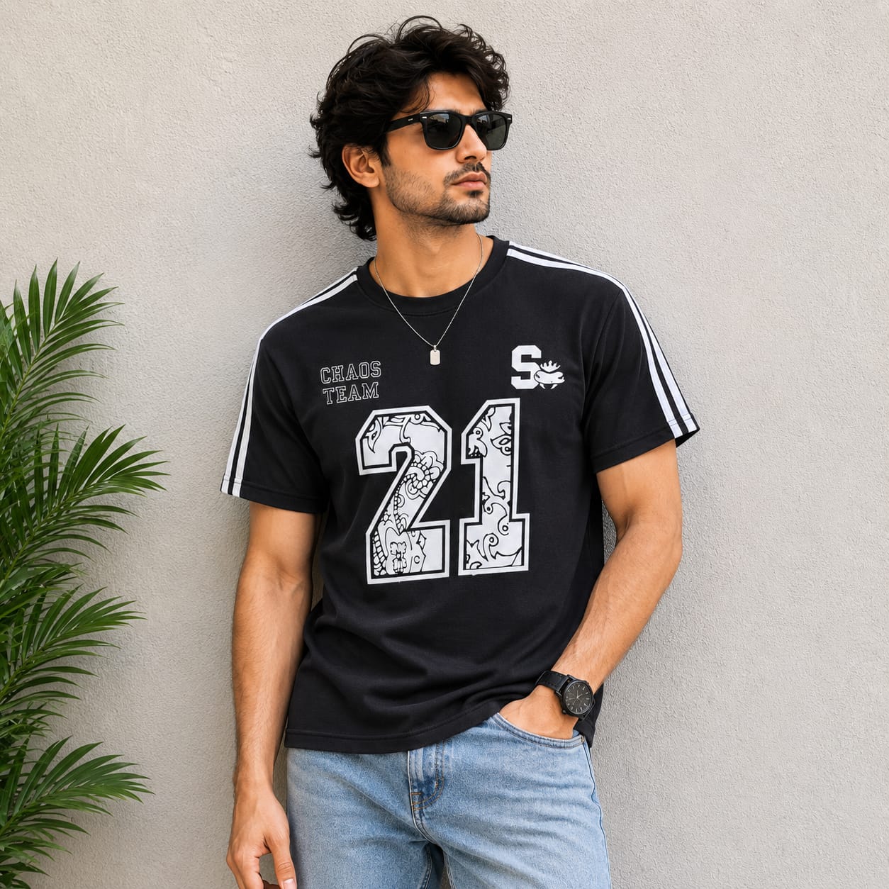 Round neck net folding drop shoulder Tshirt 1 pc @199 and 3 pcs @ 499(Black)