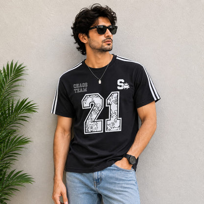 Round neck net folding drop shoulder Tshirt 1 pc @199 and 3 pcs @ 499(Black)