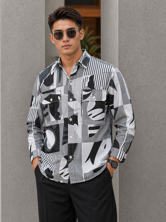 Mfw Premium double packet printed shirts Single pcs @299 and Buy 4 pcs combo @999 (Black)