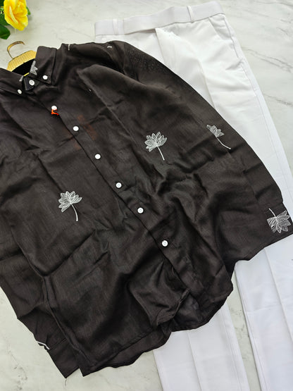 2 in 1 combo lenin bottom embroidery shirts + Twill fabric polo fit pants combo buy @600 rs only