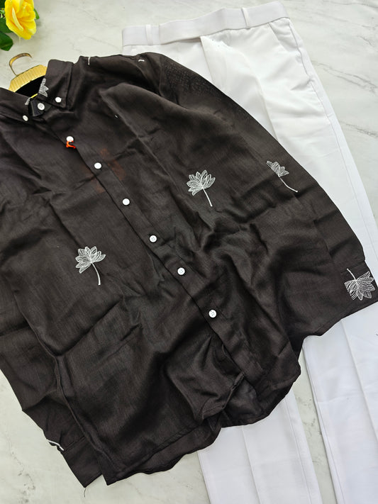 2 in 1 combo lenin bottom embroidery shirts + Twill fabric polo fit pants combo buy @600 rs only