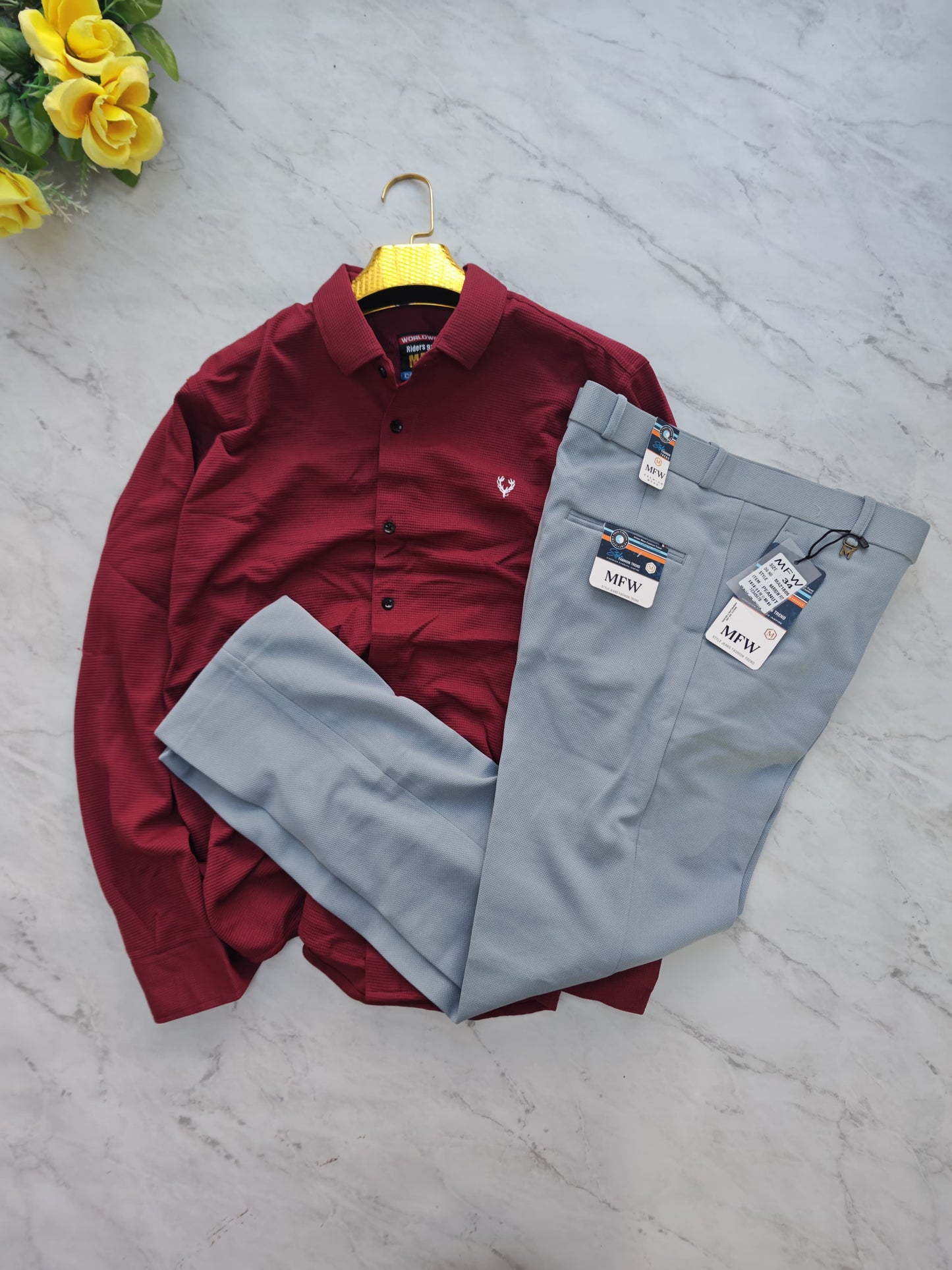 2 in 1 combo Micro waffle shirts + peanut fabric polo fit pants combo buy @550 rs only