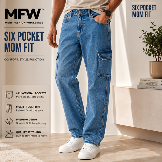 Men's 6 pocket mom fit jeans buy @350 rs only (Read description before ordering) [Mid blue]