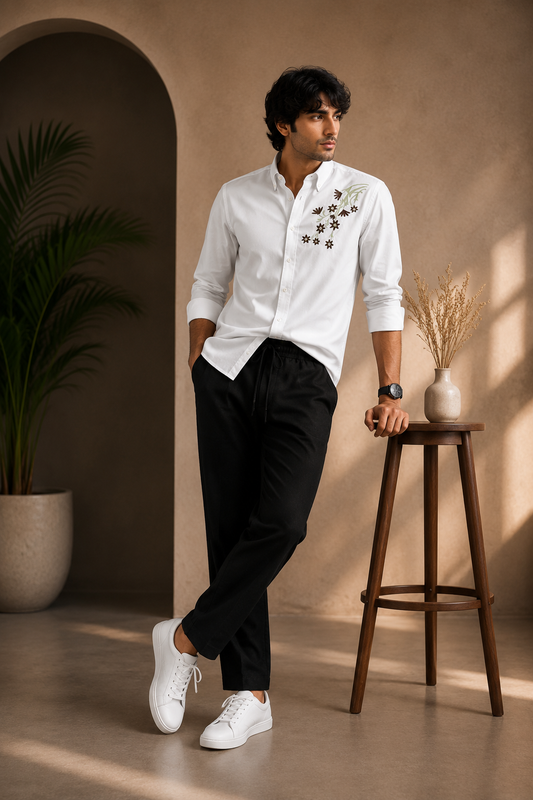 2 in 1 combo MFW embroidery party wear shirts + lenin relax fit pant combo buy @600 rs only