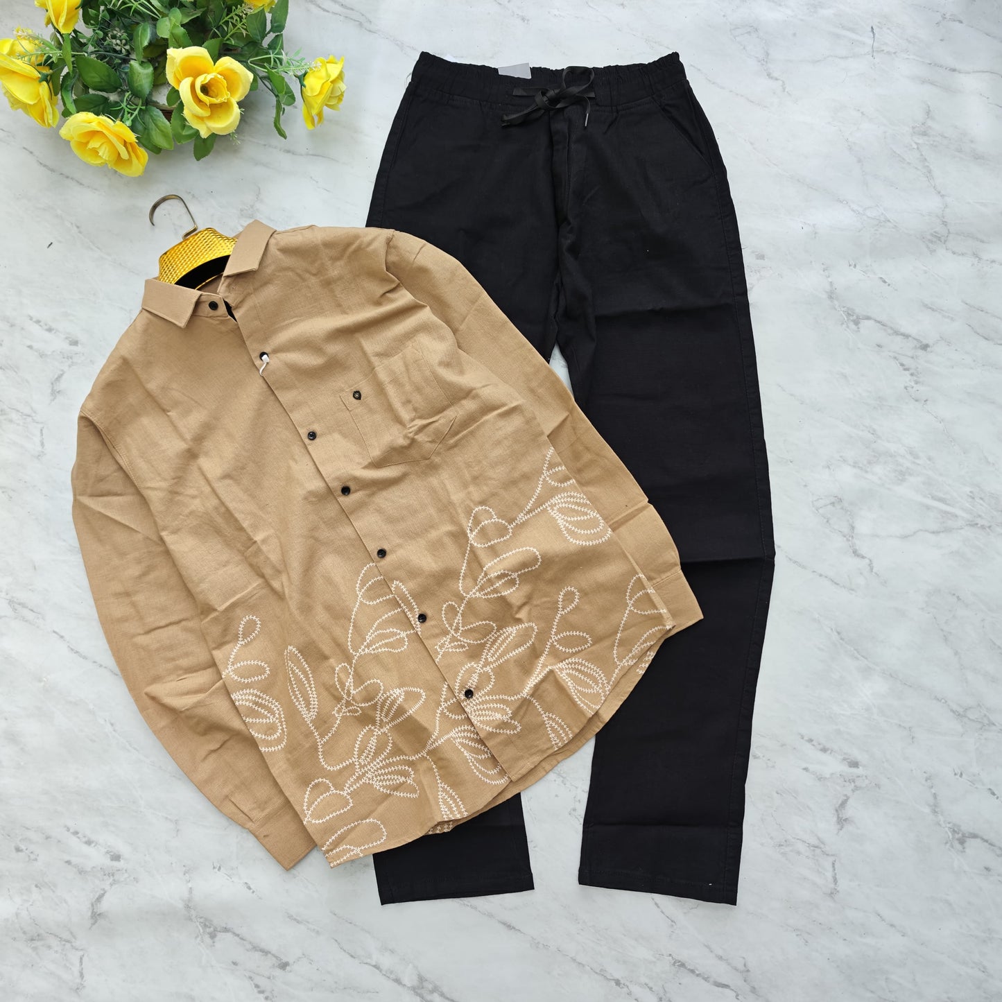 2 in 1 combo viscose bottom printed shirts + lenin relax fit pant combo buy @600 rs only