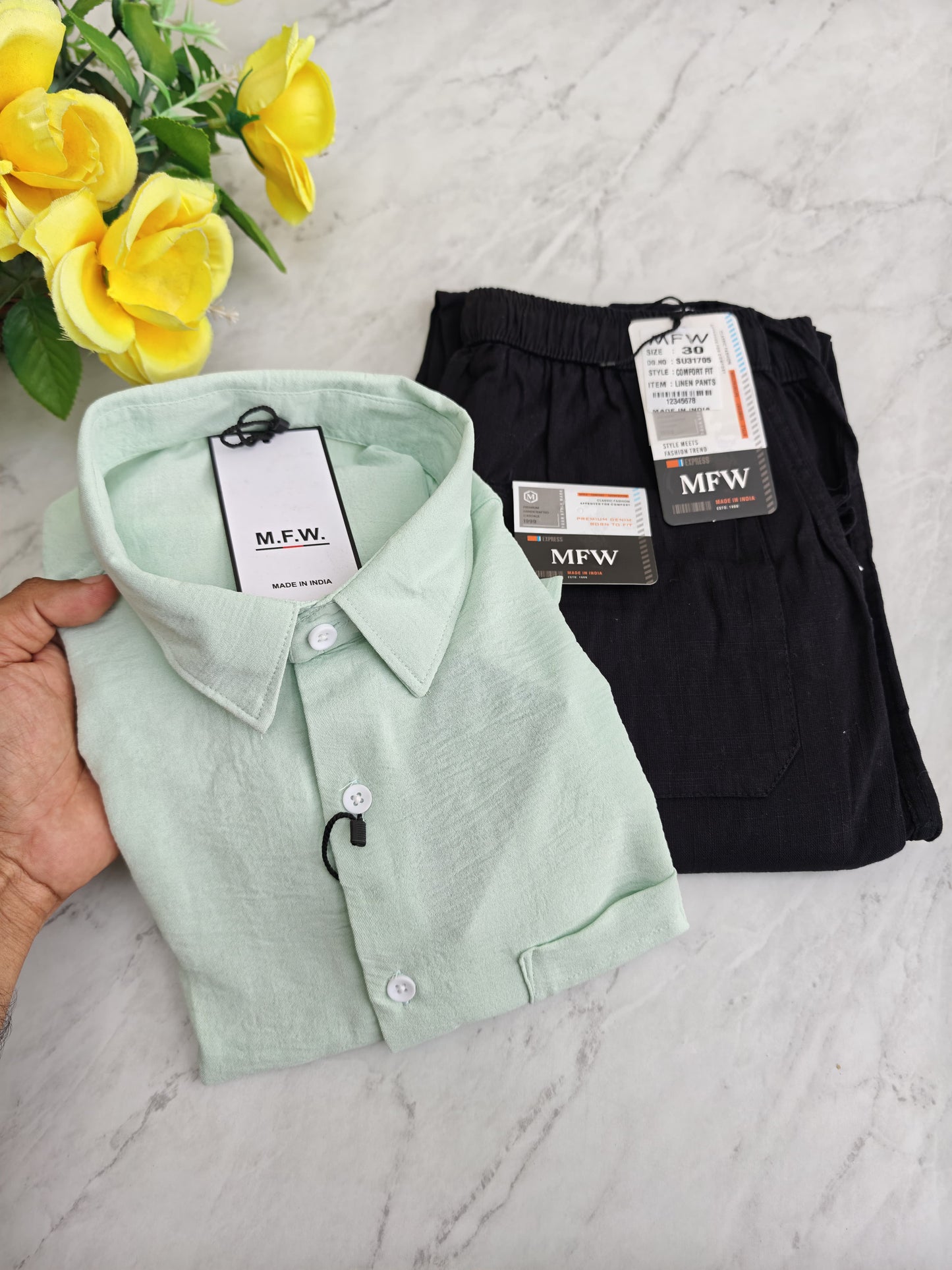 MFW Crush Linen Shirt + Relax Fit Linen Pant Combo @ ₹600 | Men's 2-in-1 Combo Online