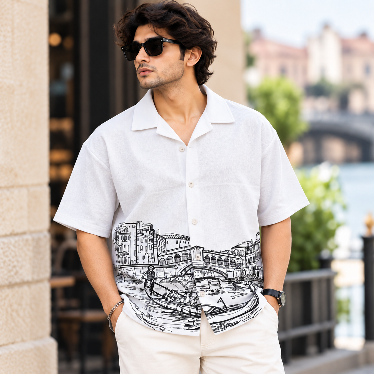 Cuban Collar Oversize Drop Shoulder Polo Designer printed Shirts buy @249[White]