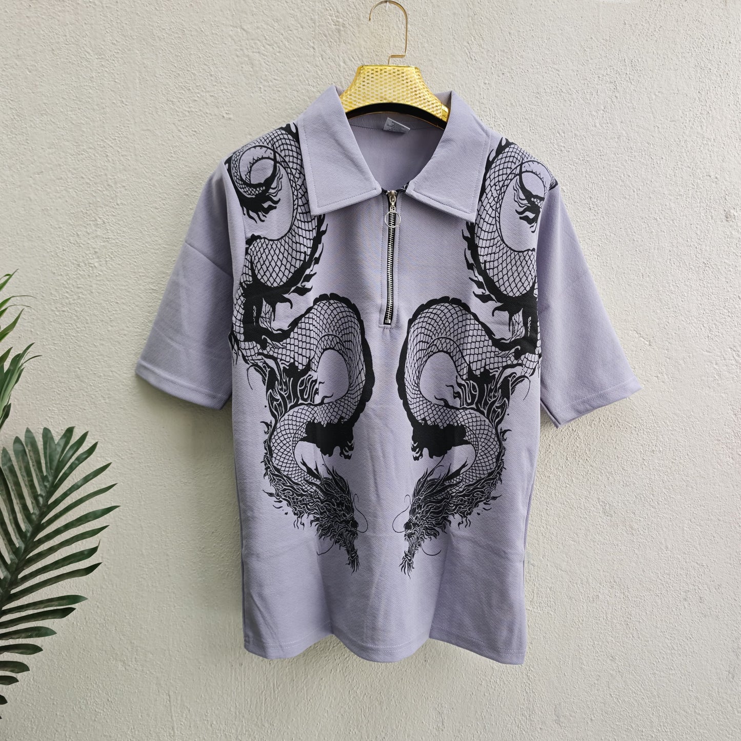 Old money Korean drop shoulder dragon design zipper tshirt buy @250 rs only