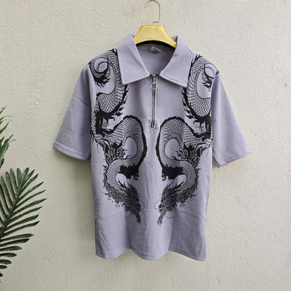 Old money Korean drop shoulder dragon design zipper tshirt buy @250 rs only