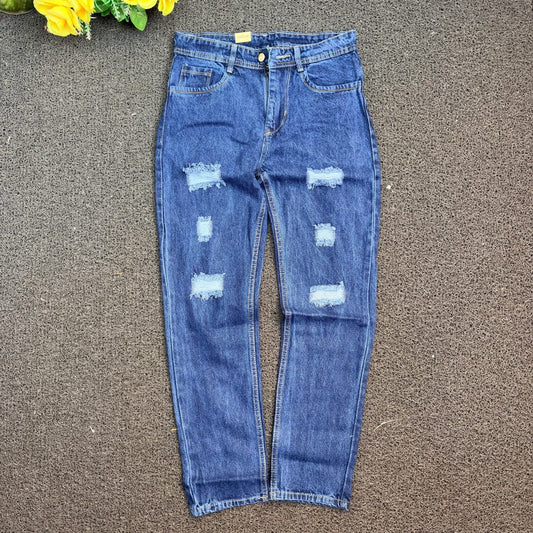 Mfw Torn mom fit jeans pant buy @450 rs only(Dark blue)