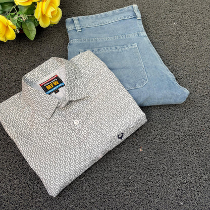 MFW Printed Shirts & Mom Fit Jeans random colours Combo – ₹449 Only("Pick your shirt color, pant’s a surprise!")