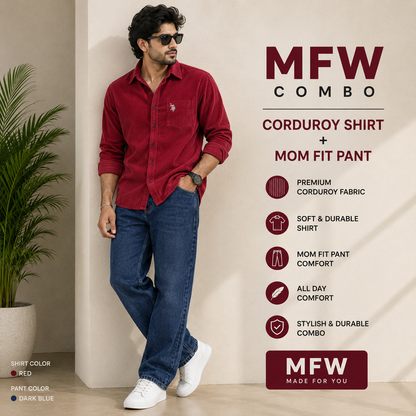 2 in 1 combo codroudy shirts + mom for pant buy @600 rs only[Dark blue  pant color ]