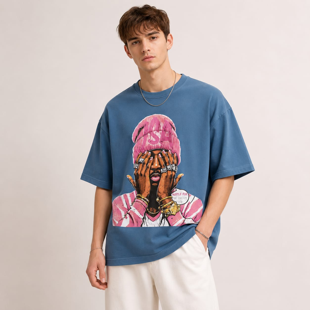 Round neck Front  print drop shoulder Tshirt 1 pc @199 and 3 pcs @ 499