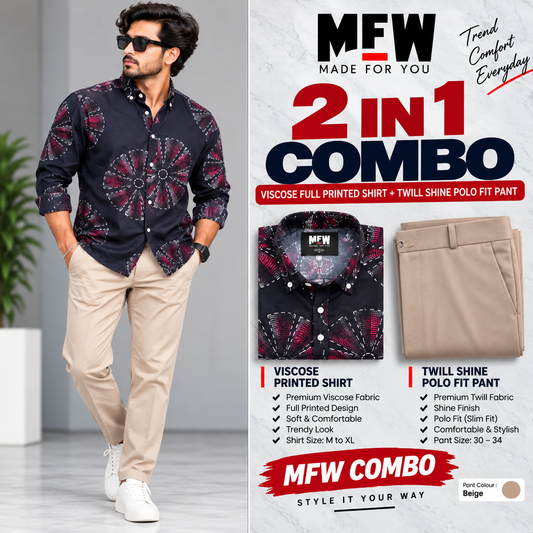 2 in 1 Combo viscose printed shirts + Twill polo fit pant buy @600 rs only