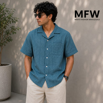 MFW  Lenin Cuban collar shirts buy 3 pcs @499 and 1 pcs @199 (peacock green)