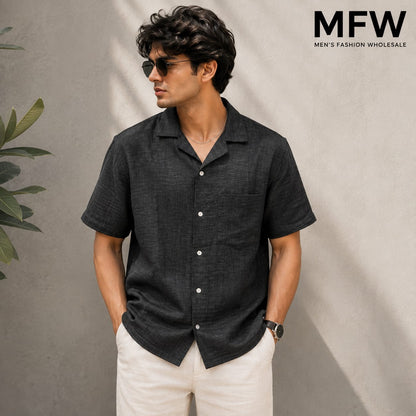 MFW  Lenin Cuban collar shirts buy 3 pcs @499 and 1 pcs @199 (BLACK)