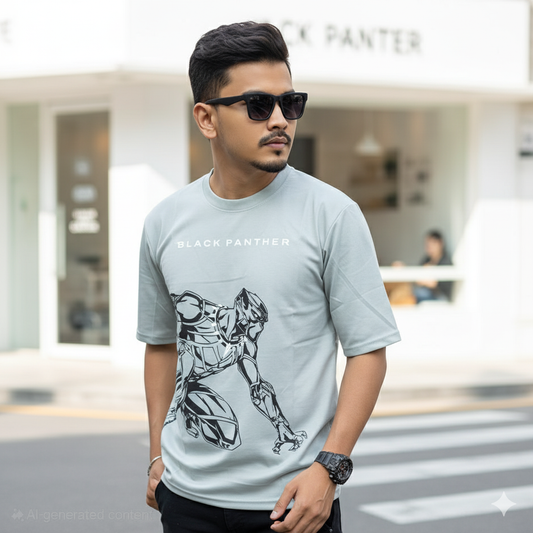 Black panther droup shoulder Tshirt 1 pc @199 and 3 pcs @ 499(Ash Color)