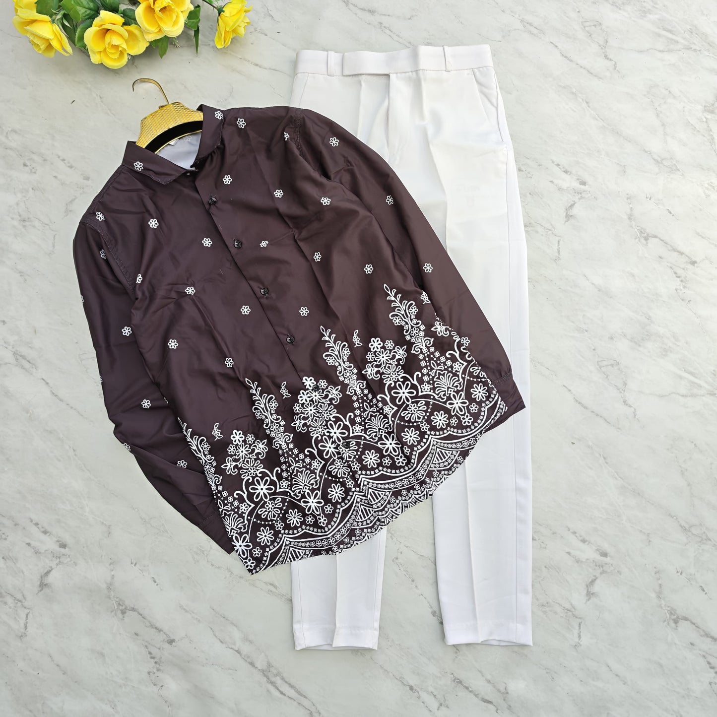 2 in 1 combo viscose bottom printed shirts + shining poli fit pant combo buy @600 rs only