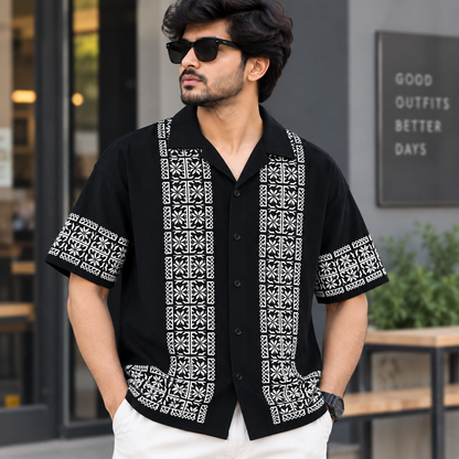 Cuban Collar Oversize Drop Shoulder Polo Designer printed Shirts buy @249