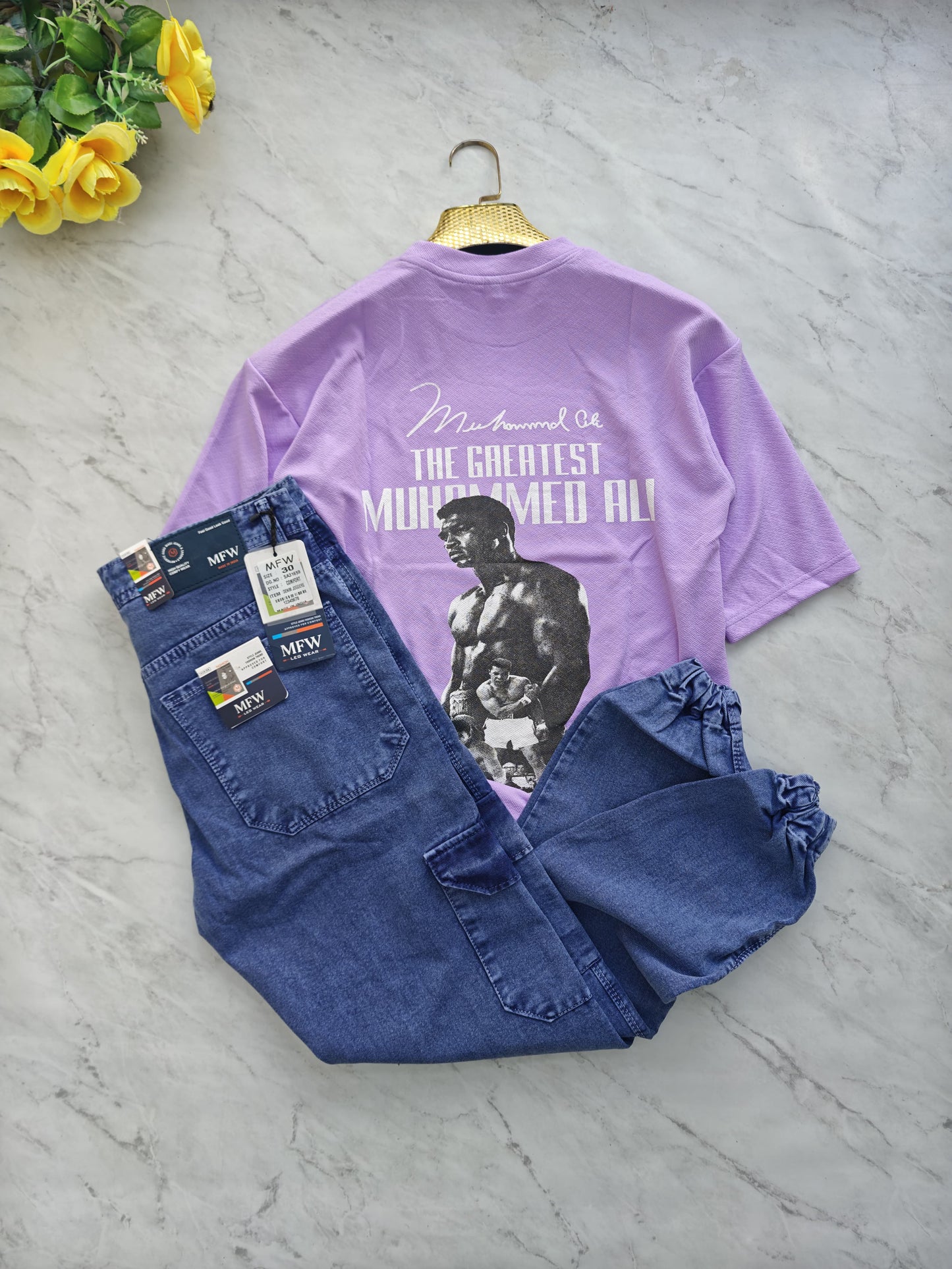 2 in 1 combo drop shoulder tshirt + denim joggers buy @600 rs only