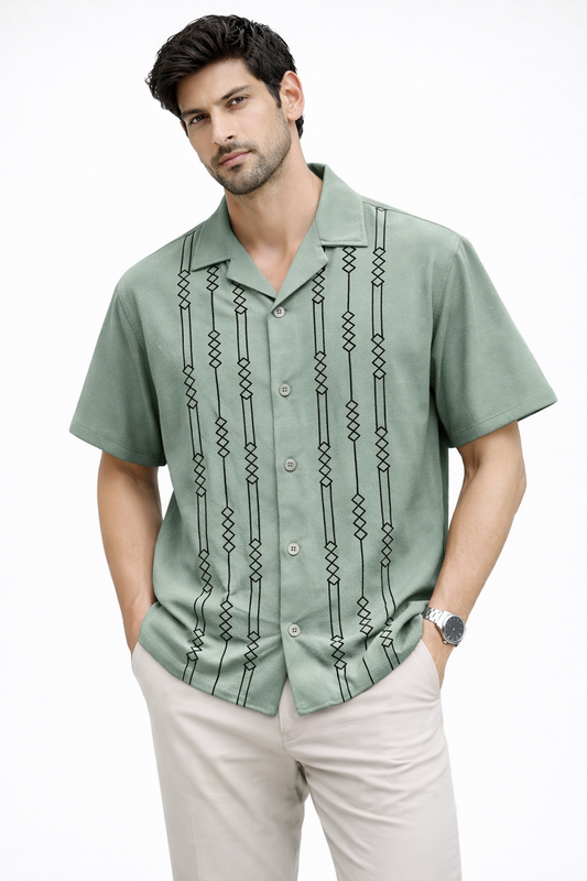 Cuban Collar Oversize Drop Shoulder Polo Designer Shirts buy @249(Green)