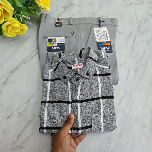 2 in 1 combo mfw flannel shirts + penut fabric polo fit pant combo buy @600 rs