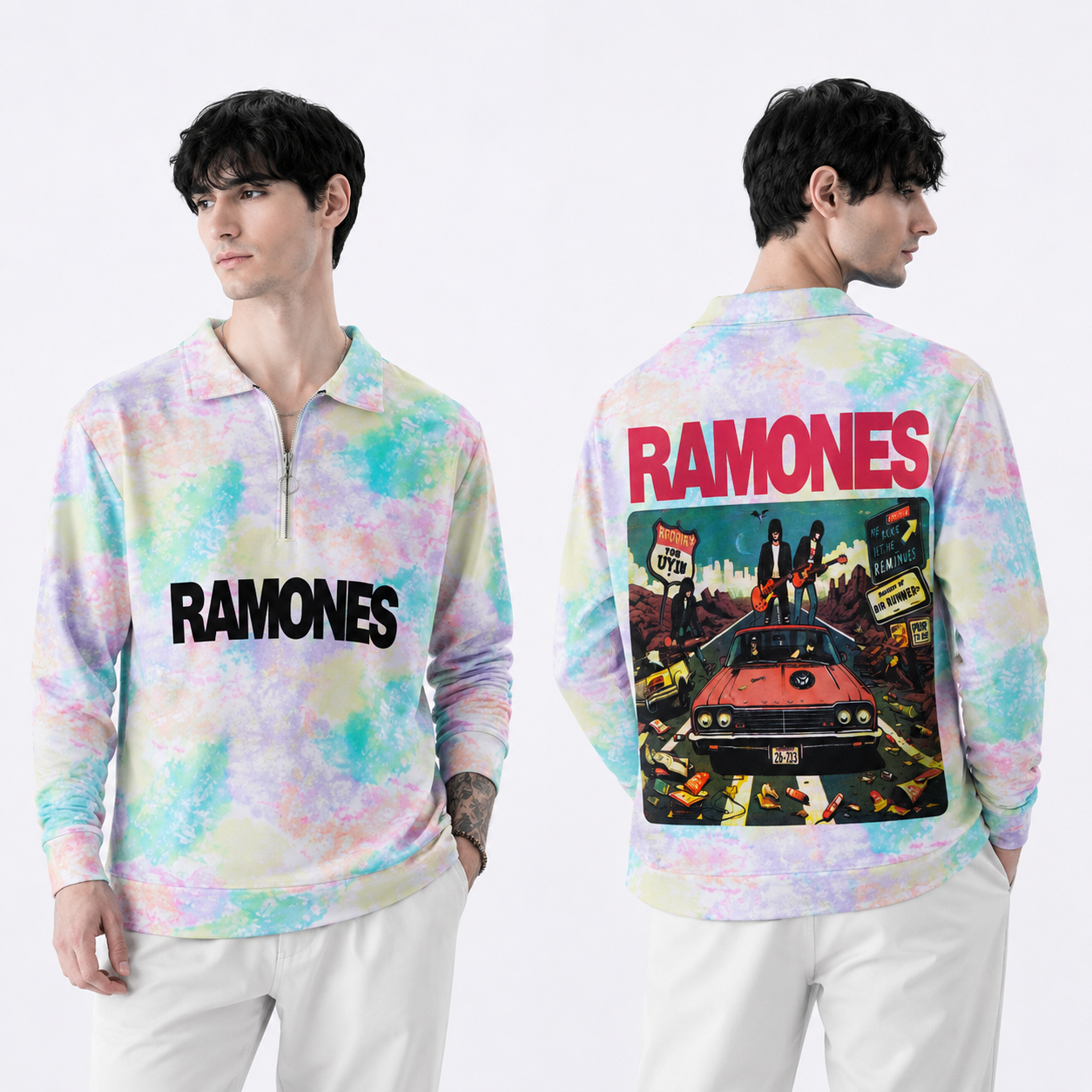 Men's korean Collar tie and die printed premium old money Zipper Full sleeve tshirts@249 (Fabric Reference – Please Read Description)