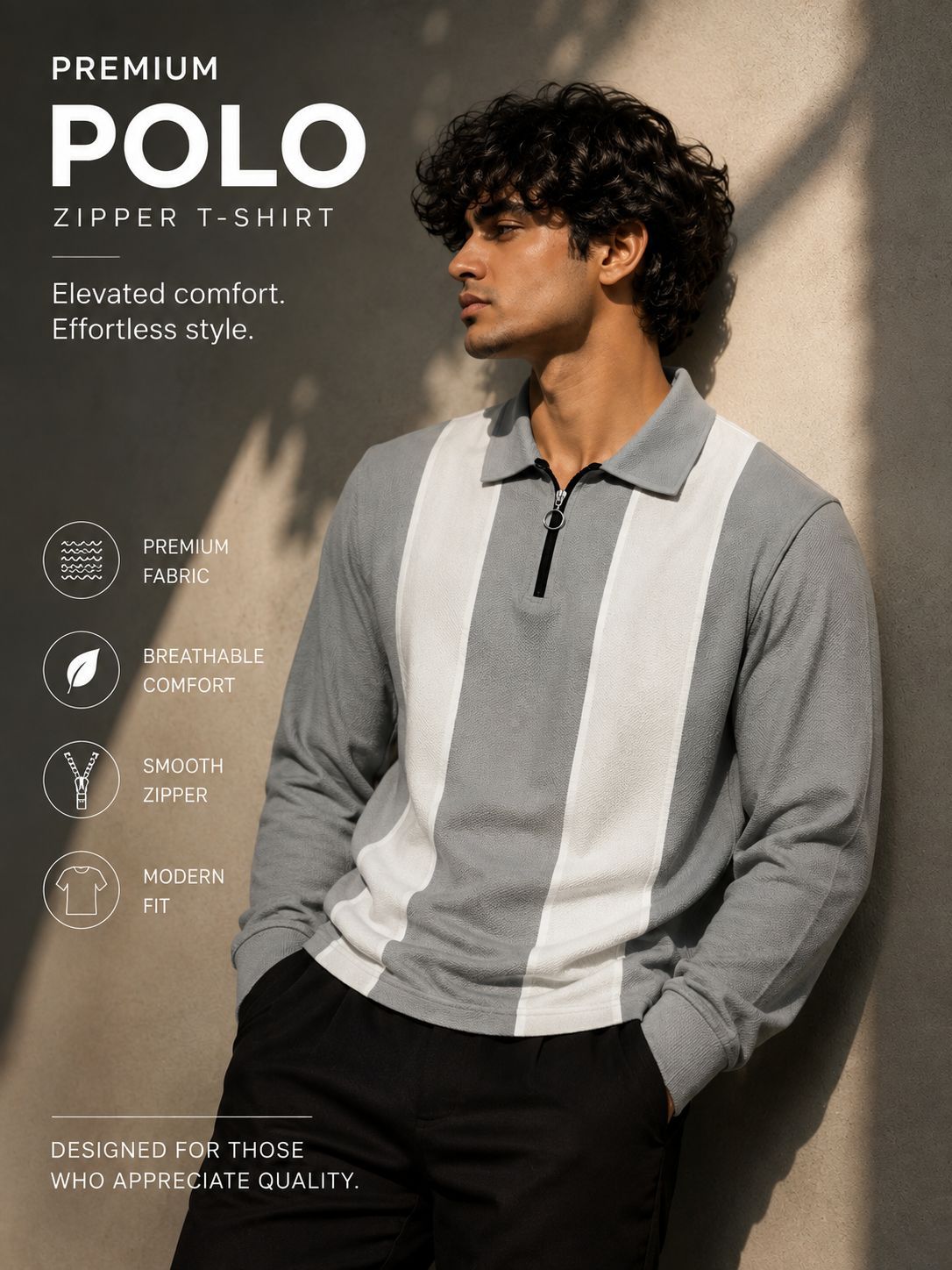 MFW Greps Fabric Polo Korean zipper stripes tshirt for sale @199