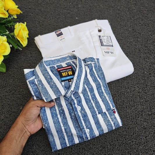 2 in 1 combo stripes shirts + penut fabric polo fit pants combo buy @500 rs only