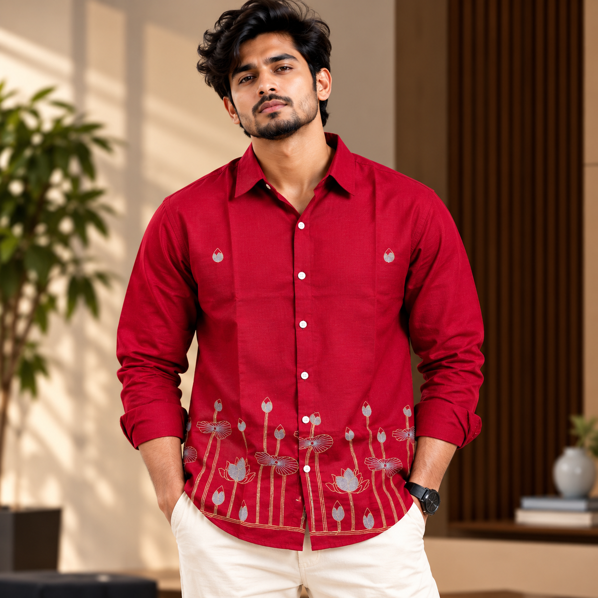 Men's Full sleeve Bottom Embroidery Shirts single pcs @350 and Buy 3 pc combo @999