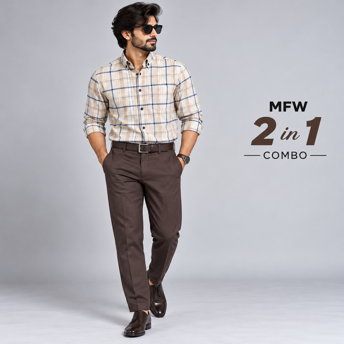 2 in 1 Combo oxford checked shirts + Lenin polo fit pant buy @600rs only