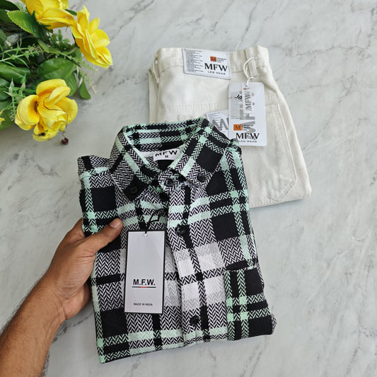 2 in 1 combo MFW Old money korean weaving shirts + plain momfit jeans pant combo buy @600 rs only (Green)