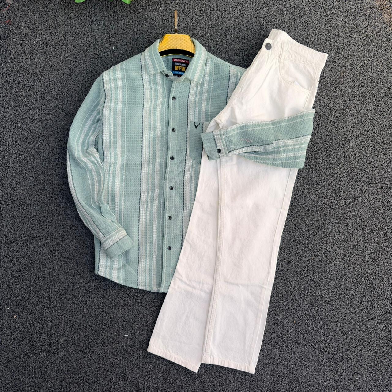 2 in 1 combo MFW waffle jute Shirts and plain mom fit jeans @600 only