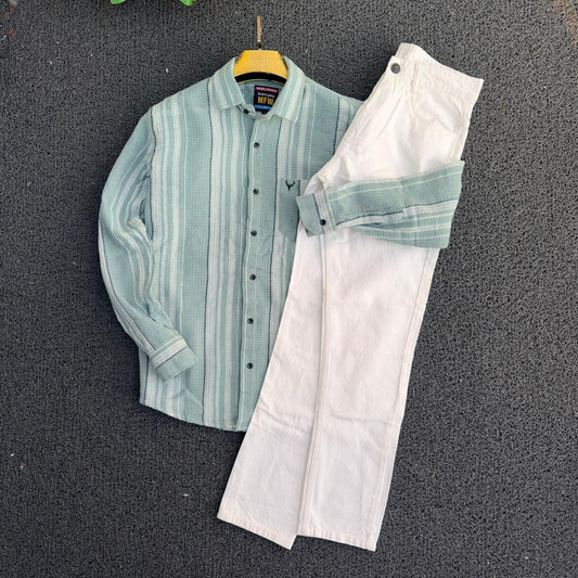 2 in 1 combo MFW waffle jute Shirts and plain mom fit jeans @600 only