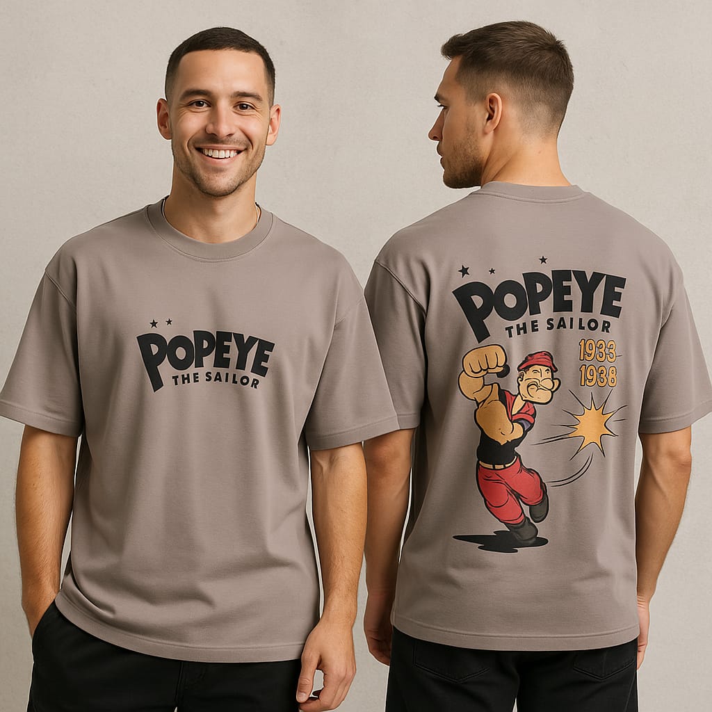 Popeye design Round neck Front and back Printed droup shoulder Tshirt 1 pc @199 and 3 pcs @ 499