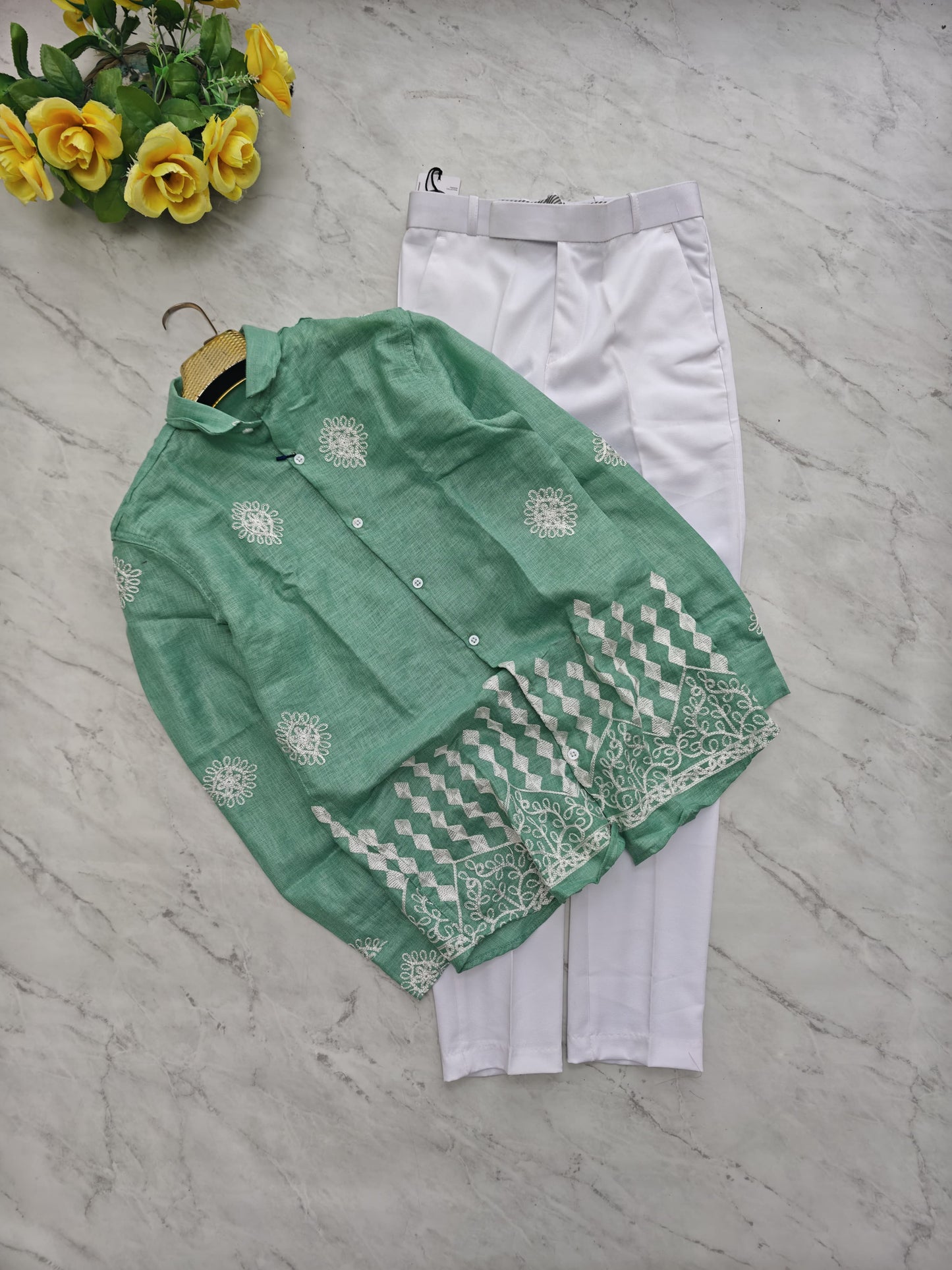 2 in 1 combo lenin bottom embroidery shirts + Twill fabric polo fit pants combo buy @600 rs only