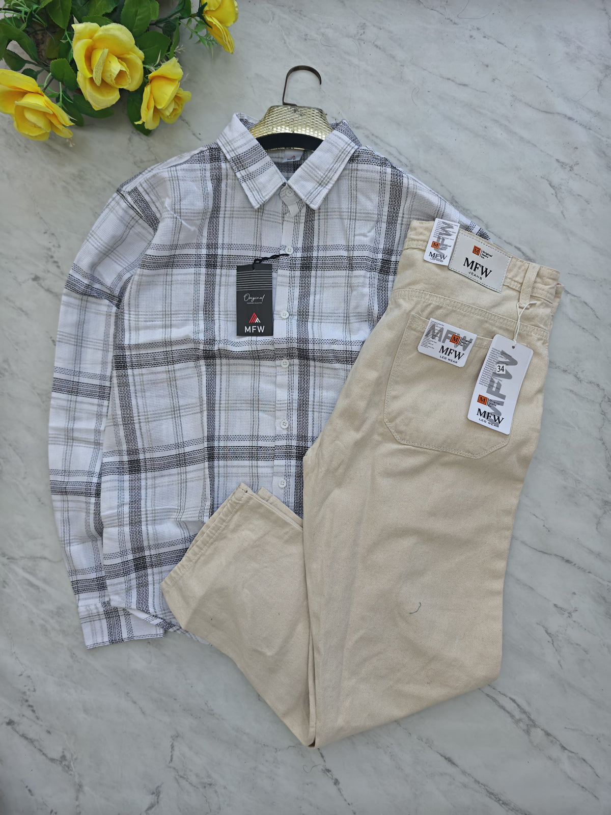 2 in 1 combo MFW checked shirts + mom fit pants buy @600 rs only