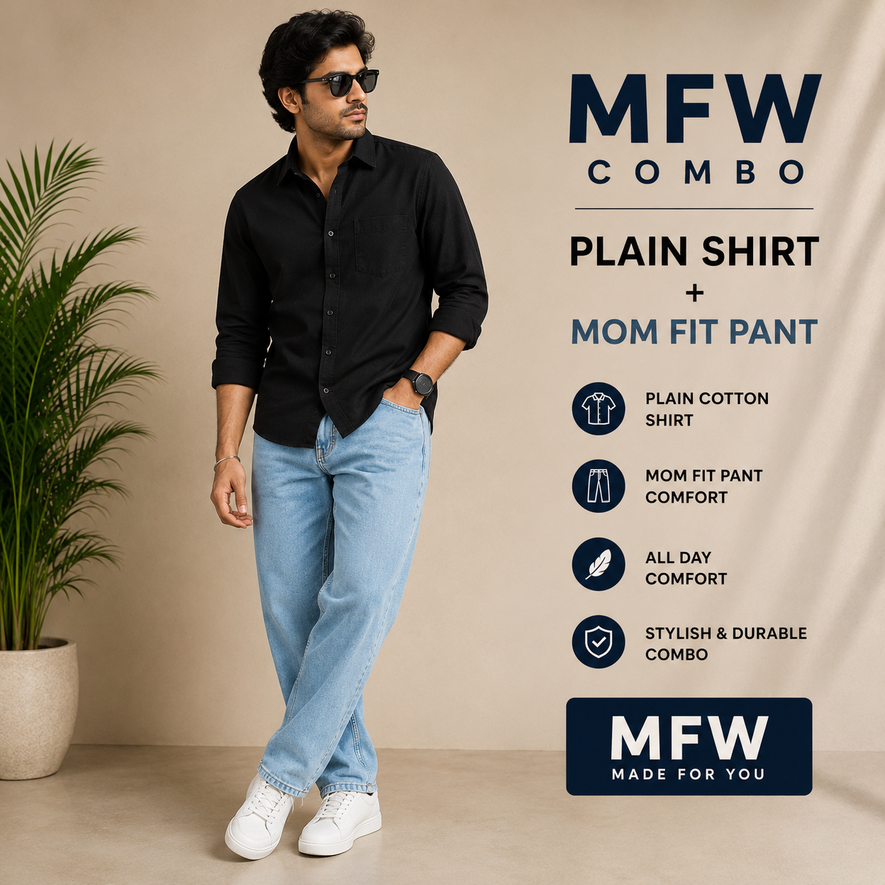2 in 1 combo MFW plain shirts + mom fit pant buy @600 rs only