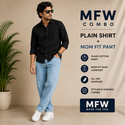2 in 1 combo MFW plain shirts + mom fit pant buy @600 rs only
