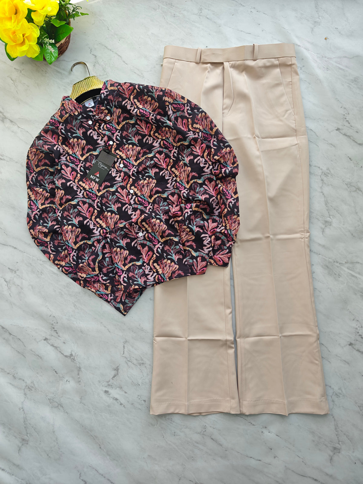 2 in 1 combo MFW viscose printed shirts + boot cut pants buy @600 rs only