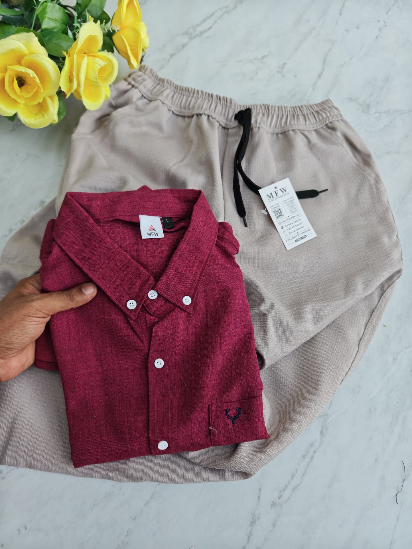 2 in 1 combo MFW korean Lenin shirts + Lenin relax fit pant combo buy @500 rs only