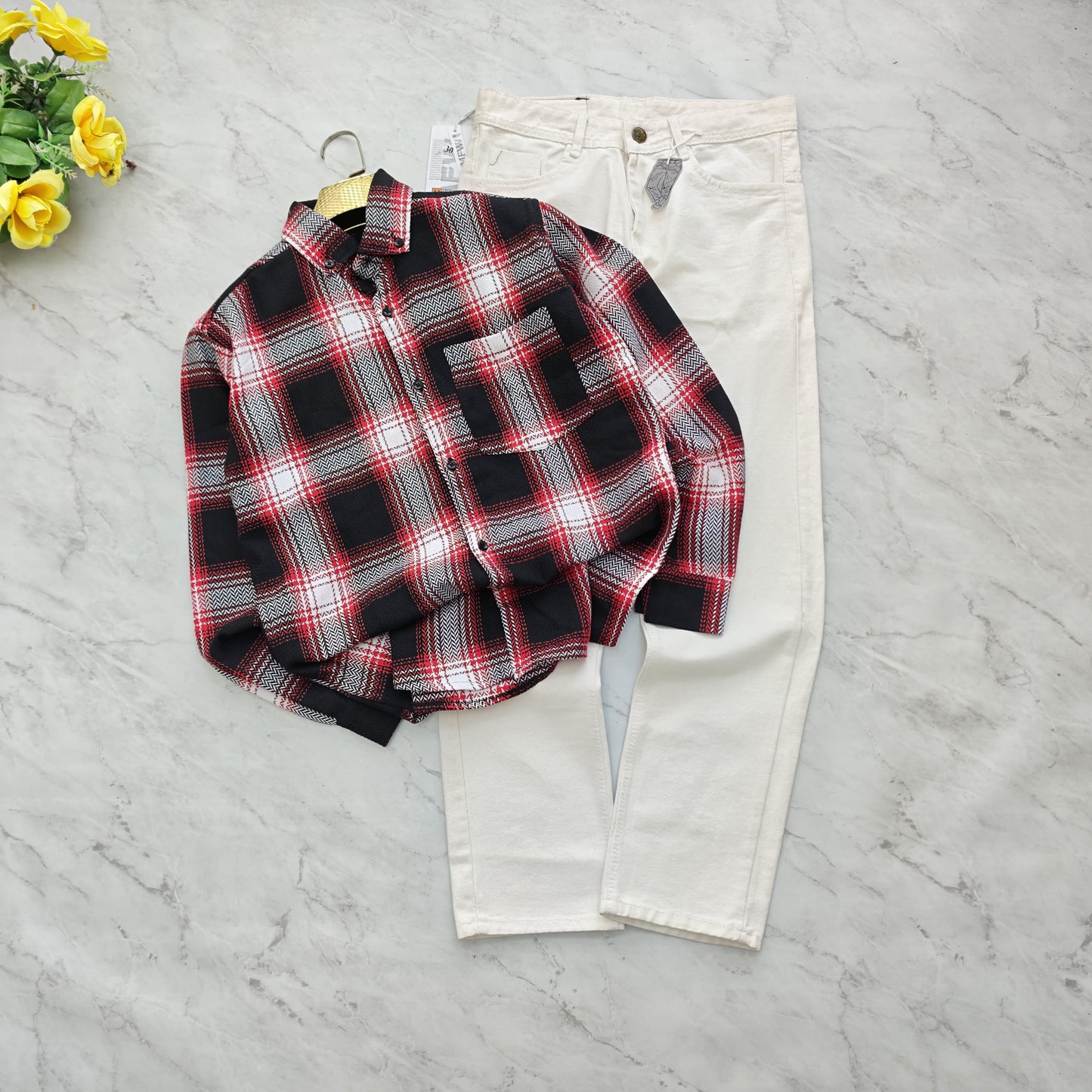 2 in 1 combo MFW Old money korean weaving shirts + plain momfit jeans pant combo buy @600 rs only