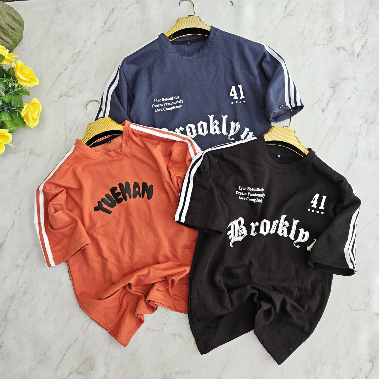 3 in 1 combo buy 3 pcs Random design Net folding Drop shoulder tshirt buy @500 only (Read Description)