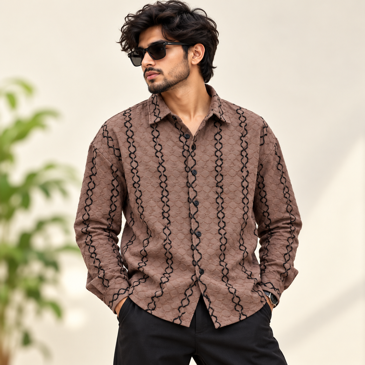MFW Printed Textured shirts Single pcs @299 and Buy 4 pcs combo @999 (Dark brown)