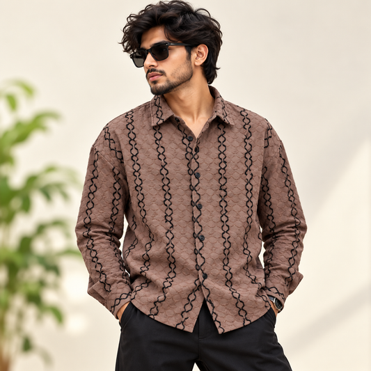 MFW Printed Textured shirts Single pcs @299 and Buy 4 pcs combo @999 (Dark brown)
