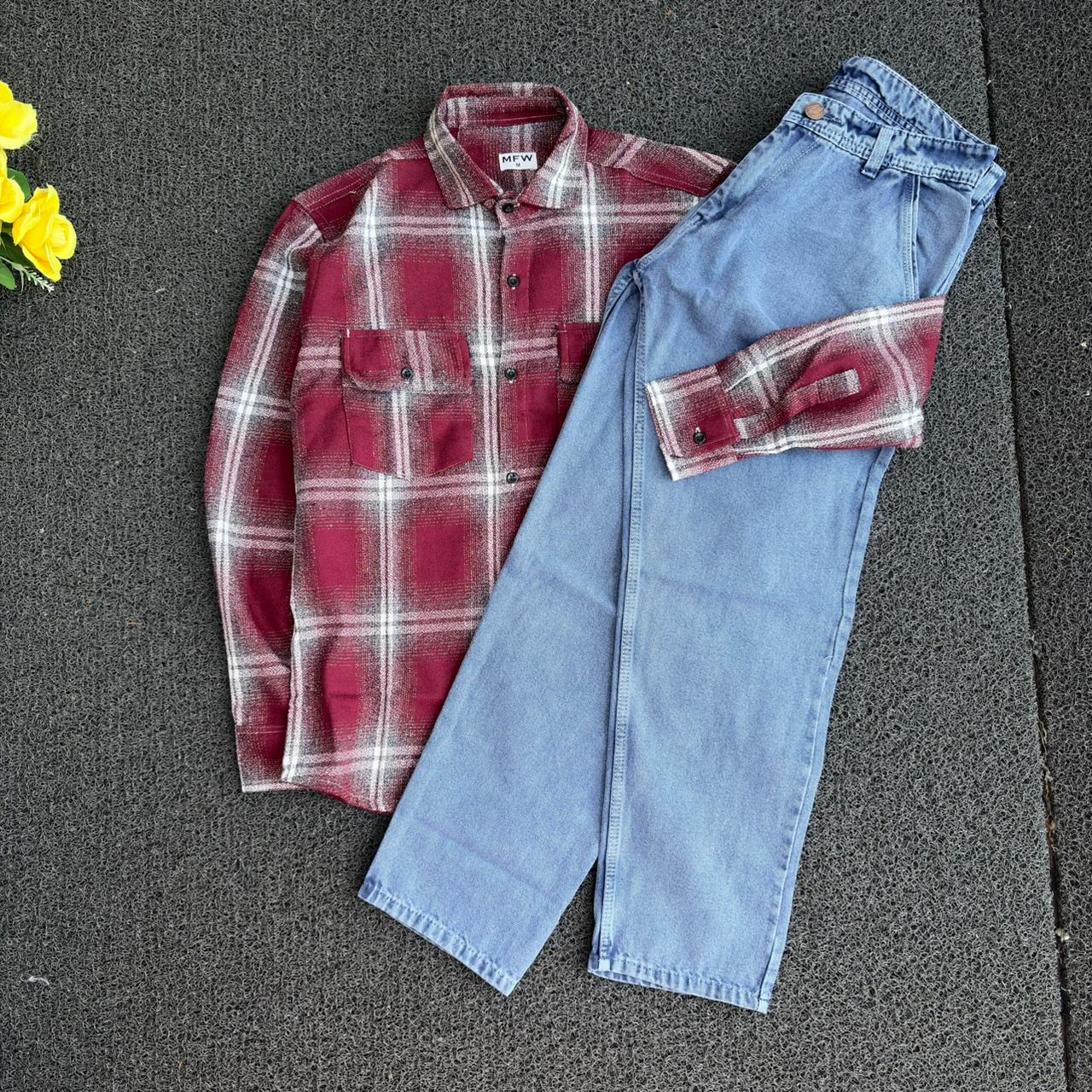 2 in 1 combo Double pocket back print baggy shirts + mom fit jeans buy @600